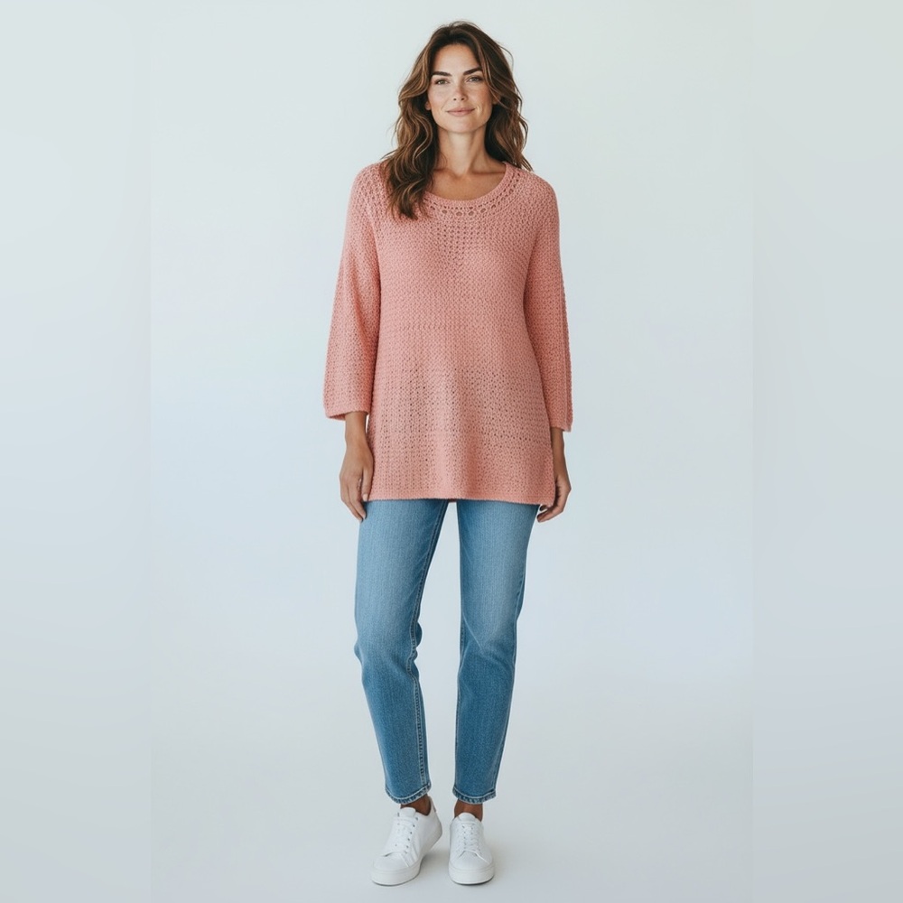 NWT Liz Claiborne Vintage Linen Blend Dusty Rose Knit Top Size Large Deadstock